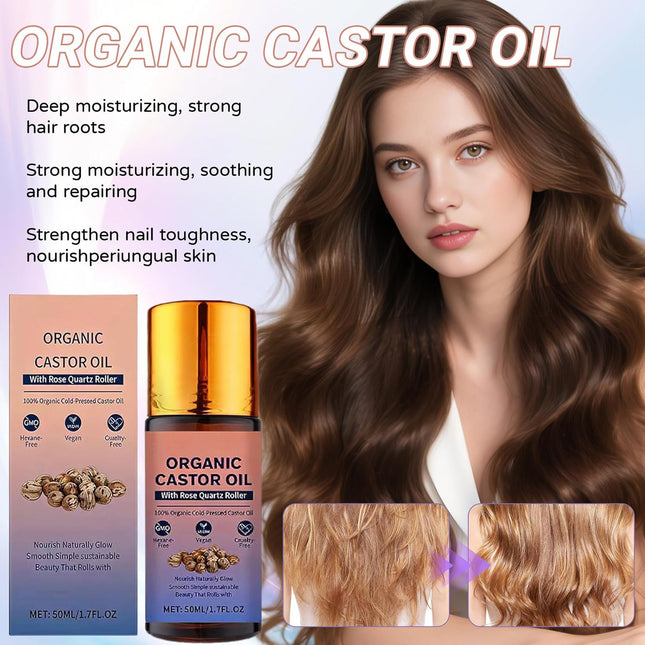 Organic Castor Oil Roll On with Rose Quartz Roller