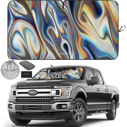 1-Piece Windshield Sun Shade Grunge American Flag - 4 USA Design - Foldable Car Front Window Sunshade for Most Sedans SUV Truck - Blocks Max UV Rays and Keeps Your Vehicle Cool - Medium