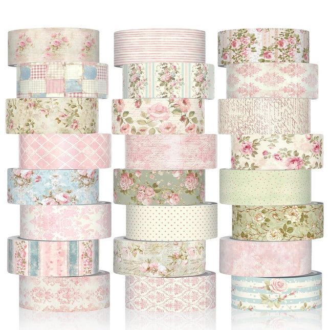 24 Rolls Watercolor Floral Washi Tape Set 15 mm Seasonal Flower Decorative Washi Tape for Craft Arts DIY Scrapbook