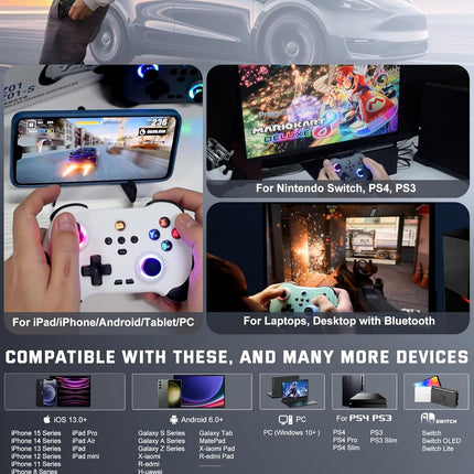 Joso Mobile Gaming Controller for iPad/iPhone/Tablet, Cloud Controller Remote Joystick for iOS/Android, Wireless Switch Controller with Macro Buttons/Hall-Rocker/Hall-Trigger - White
