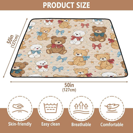 Cute Stuffed Bears Baby Play Mat for Floor 50" X 50" Foldable Waterproof Non-Slip Playmat for Baby Playpen Quilted Crawling Mats Game Rug
