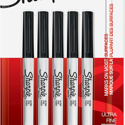Sharpie Permanent Markers, Ultra Fine Point, Black, 5 Count - Home, School, Office Supplies