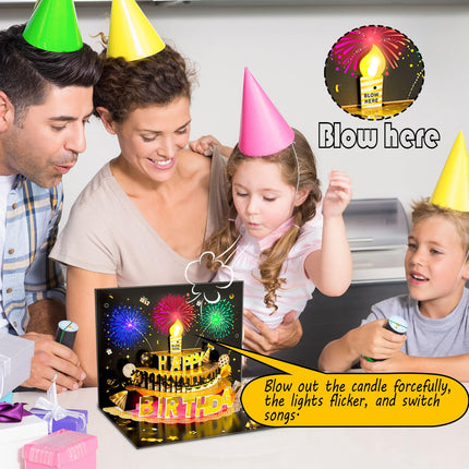 Pop Up Birthday Cards for Men, LED Light & Music Blow The Candle