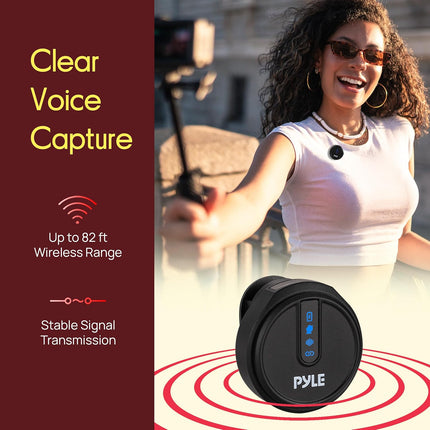 Pyle Wireless Lavalier Microphone System | Noise-Canceling Clip-On Mic with Magnetic Mount, 8H Battery, Charging Case, Windscreens | USB-C Plug & Play for Vlogging, Interviews, Streaming & Podcasts