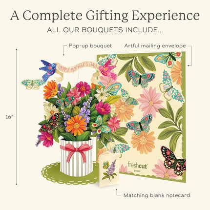 Freshcut Paper Mother's Day Enchanted Garden Pop Up Cards, 15 Inch Life Sized Forever Flower Bouquet 3D Popup Greeting Card, Birthday Cards, Mother's Day Card, Blank Notecard & Envelope