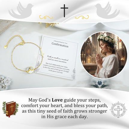 Sereney Mustard Seed Bracelet, Mustard Seed Jewelry Baptism Confirmation Bracelet for Teen Girls as Baptism Gifts for Girl Women,Gold Cross Christian Faith Bracelet as Religious 1st Communion Gifts