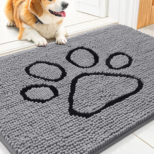 Dog Door Mat for Muddy Paws, Absorbent Dirt Trapper Non Slip Quick Dry Washable Chenille Mat for Mud Dogs, Entry Rug