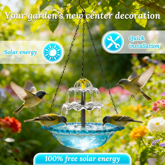 Hanging Solar Bird Bath Fountain, 2026 New Solar Powered Cascading