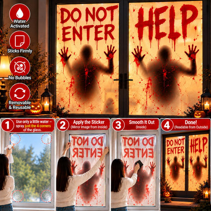 2PCS Halloween Giant Bloody Window Posters Windows Clings Party Decoration Haunted House Door Cover Creepy School Dormitory Window 60" x 60"