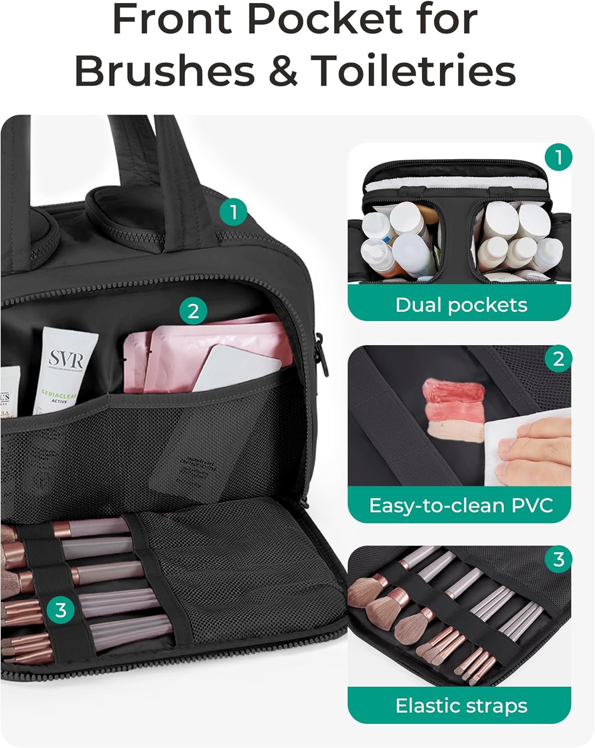 Lightweight Large Wide-Open Travel Toiletry Bag in Black - photo 2