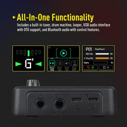SONICAKE Pocket Master-Portable Multi Effects Pedal, 100+ Built-in Guitar/Bass/Acoustic Effects, Amp Modeling, IR Cabinets Simulation, Stereo OTG USB Audio Interface, Rechargeable Guitar Pedal (Black)
