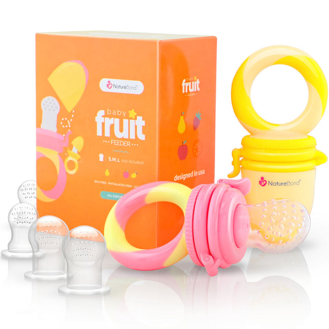 Baby Food Feeder/Fruit Feeder Pacifier Nibbler (2 Pack) - Infant Teething Toy Teether Weaning in Appetizing Colors | +