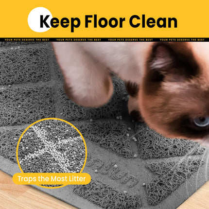 Cat Litter Mat Litter Trapping Mat, Premium Durable PVC Grid Mesh with Scatter Control, Non-slip, Less Waste Cat Litter Box Mat, Soft on Kitty’s Paws, Urine Waterproof, 24" x 17" Grey