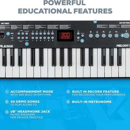Alesis Melody 32 - Electric Keyboard Digital Piano with 32 Keys, Speakers, 300 Sounds, 300 Rhythms, 40 Songs, USB-MIDI Connectivity and Piano Lessons
