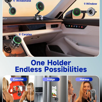 for Magsafe Car Mount Charger, 15W Faster Charging Wireless Car Charger [105+LBS Suction & 3800gf Magnetic] 360° Adjustable, Magnetic Phone Holders for Your Car for iPhone & Android