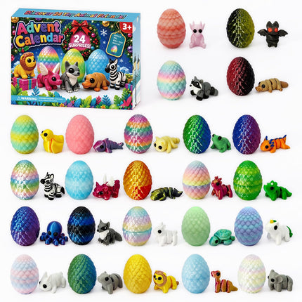 2026 Advent Calendar for Kids: 24days Countdown Calendar 24pack 3d-Printed-Eggs with 3d-Animals Toys, Gifts for Kids Boys Girls