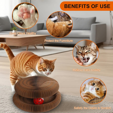 Kitty Kurls Cat Toy Magic Organ Cat Scratching Board, Durable Foldable & Reversible Infinity Style Interactive Kitty Kurlz Cat Scratcher for Indoor Cats Toy, Furniture Protector, Cats Accordion Toy