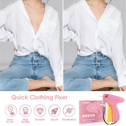 Stitch Gun for Clothes - Handheld Stitch Gun Quick Clothing Fixer - Tagging Gun - Includes 6 Needle, 1000 Black Fasteners & 1000 White Fasteners (Pink/Orange)