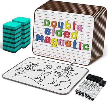12 Pack 9x12 Double-Sided Magnetic Dry Erase Boards with Markers, Erasers, and Letters