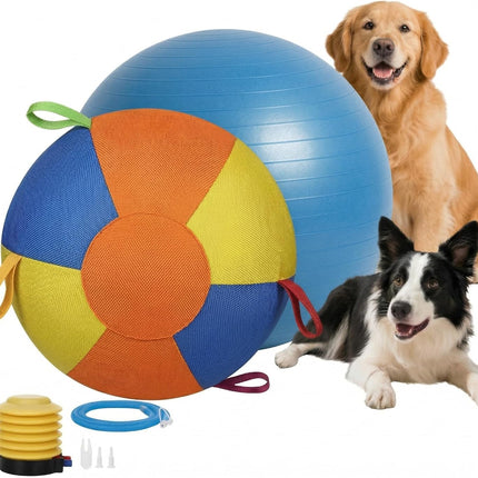 10/18/22" Herding Ball for Dogs & Horses - Tear-Resistant Inflatable Toy with Heavy-Duty Handle Cover & Pump - Durable Exercise Ball for Large Pets (Medium)