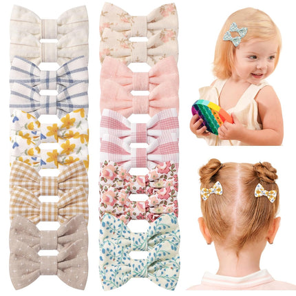 choicbaby 20pcs Baby Girl Hair Bow Clips 2" Fully Lined Non Slip Hair Bows Barrettes Handmade Toddler Floral Hair Accessories for Baby Girl Toddler Kids Fine Hair (Style-B)