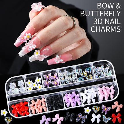 Nail Charms Nail Gems with 15 Sheets Gold Nail Stickers, 6 Boxes of Rhinestones for Nails Art Tools, 3D Nail Decals Pearls for Nails