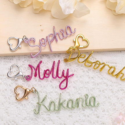 Personalized Name Keychain, Custom Name Key chain with Heart Clasp,Bag Charm for Purse Handbags Backpack, Ideal Gift for Women, Kids, Couples, Bridesmaids for Birthday, Mother’s Day & Graduation