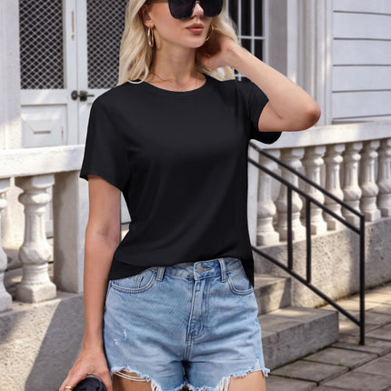 Women's T Shirts Cotton Short Sleeve Shirts Crew-Neck Summer Tops Classic-Fit Tees Breathable Casual Clothes