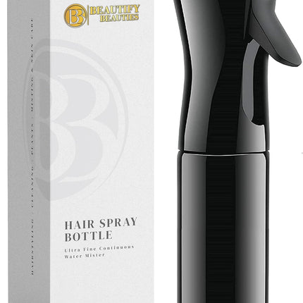BeautifyBeauties Hair Spray Bottle – Ultra Fine Continuous Water Mister for Hairstyling, Cleaning, Plants, Misting & Skin Care (Black, 6.8 Ounces)