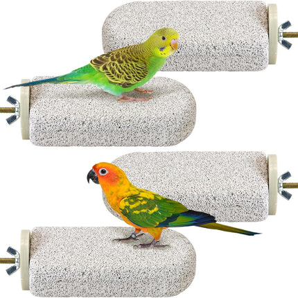 BNOSDM 4 Pcs Large Natural Parrot Beak Grinding Stone Parakeet Chew Toy Calcium Parrot Perch Stand Bird Cage Accessories for Budgies, Cockatiels, Conures, Lovebirds, Canary