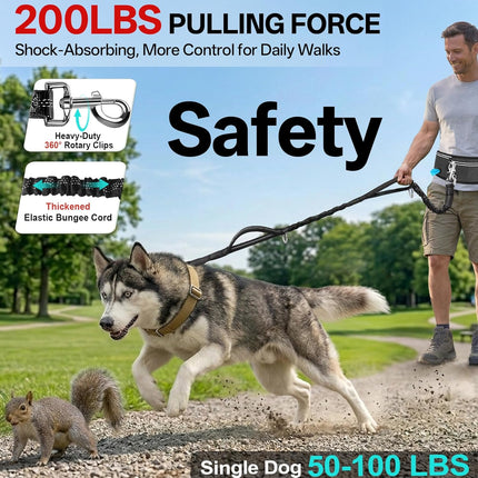 Hands Free Double Dog Leash for Two Dogs,240LB Heavy Duty Retractable with Partitioned Pouch Adjustable Waist for Walking Running Jogging Hiking Biking Training for Medium/Large(Not for＜25LBS)
