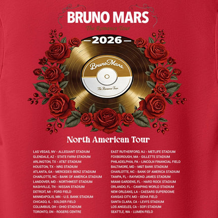North America Romantic Tour 2026 Tshirt, RNB Fans Graphic Shirt, Bruno Fans Concert Outfit, Unisex Adult S – 2XL