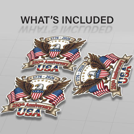 250th Anniversary USA Sticker 3 Pack – 1776-2026 Patriotic Eagle Vinyl Decal for Car Bumper, Truck, Laptop, Window – Waterproof UV Printed - KCD5069 (3-Inch 3-Pack)