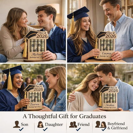 Personalized Graduation Gifts Class of 2026 Money Holder - Custom Name & School Graduation Money Gift Holder for Him Her, Senior Wooden Cash Display Standing Scroll Holder, Unique Graduate Keepsake
