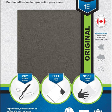 Pelle Patch - Leather Repair Patch for Car Seat - 25 Colors Available - Original 8x11 - Medium Grey