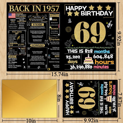Joycard 69th Birthday Card with Envelope, 69th Birthday Decorations for Women Men, 69th Birthday Gifts for Mother Dad, Happy Birthday Cards for 69 Year Old Wife Husband, Back in 1957