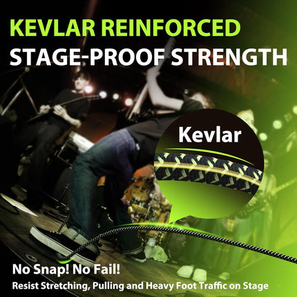 Pro Bass Guitar Cable 6 ft, Gold-Plated Neutrik REAN Connector, Low Capacitance 99.99% 18AWG OFC, Kevlar-Reinforced 1/4 Inch Instrument Cable for Fender Combo Electric Amp Rumble Marshall, Right Angle