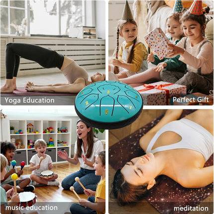 6 Inch 11 Note Hand-Tuned Steel Tongue Drum with Soothing Sound, Rain Drum for Outside & Garden, Percussion Instrument for Meditation, Yoga, Relaxation, Gift for Adults & Beginners, Macaron Mint