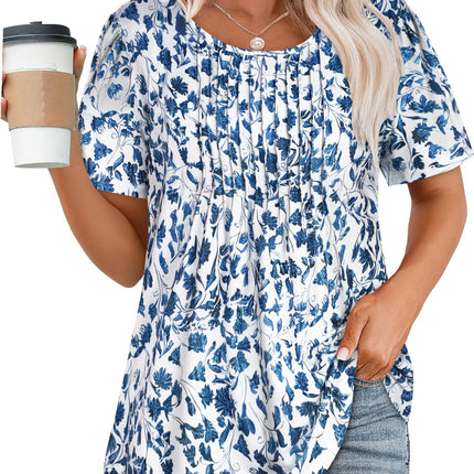 Womens T Shirts Short Sleeve Tops Pleated Dressy Casual Flowy Summer Blouses