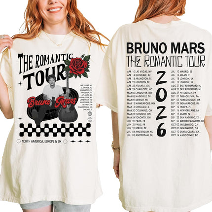Vintage The Romantic Tour Shirt - Bruno Music Fan Merch Gift - Front and Back Printed Concert Tee