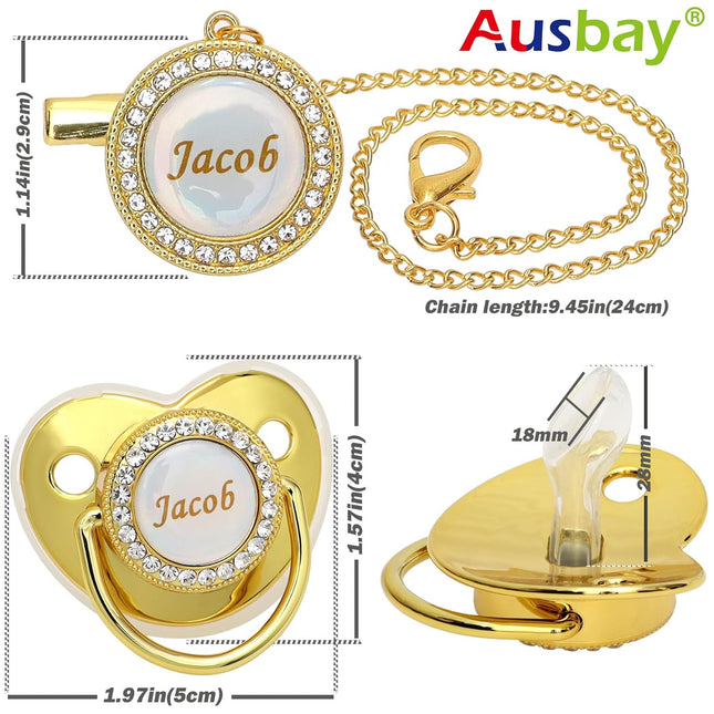 Personalized Pacifier Set with Name, BPA Free, Bling Gold Silver Pink Rose Gold Luxurious Ideal Gift for - photo 2