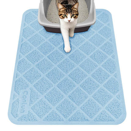 Cat Litter Mat Litter Trapping Mat, Premium Durable PVC Grid Mesh with Scatter Control, Non-slip, Less Waste Cat Litter Box Mat, Soft on Kitty’s Paws, Urine Waterproof, 24" x 17" Grey