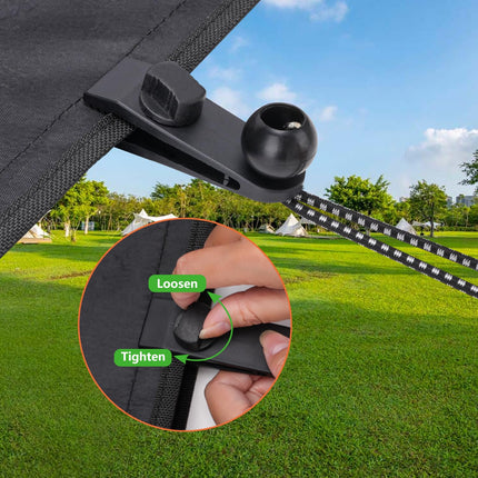 Clips para lona con agarre de bloqueo resistente, juego de 20 piezas con cuerdas elásticas