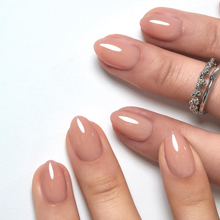 Extra Short Almond Press On Nails, Blush Veil Nude Pink, Soft Gel