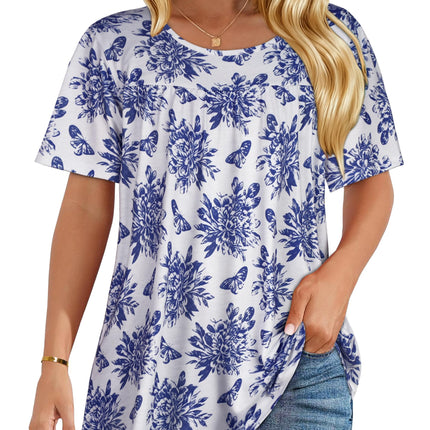 Womens T Shirts Short Sleeve Tops Casual Summer Flowy Scooped Neck Blouses