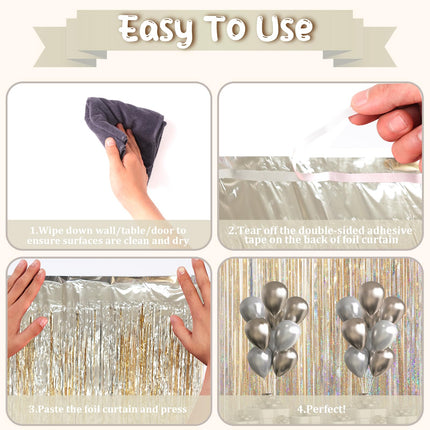 Champagne Foil Fringe Backdrop Curtains, 3.3x6.6ft, 3pcs