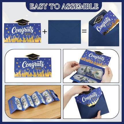 2026 Graduation Money Holder with 6 Cash Slots Congrat Grad Cash Envelope Surprise Gift Holder for College High School Graduation Party (Blue)