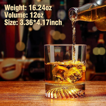 Whiskey Glasses Old Fashioned Glasses Set of 4 12oz Rocks Glasses Gift for Men Women Drinking Bourbon Scotch Cocktails Rum Cognac