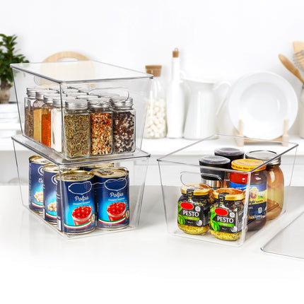 6 Pack Clear Stackable Storage Bins with Lids and Handles, Large