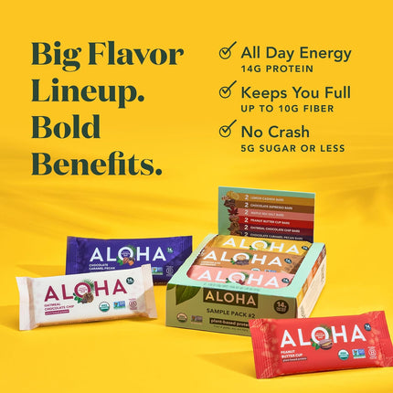 ALOHA Organic Plant Based Protein Bars - Sampler Pack #2-12 Bars, Vegan, Low Sugar, Gluten-Free, Paleo, Low Carb, Non-GMO, No Stevia, No Erythritol